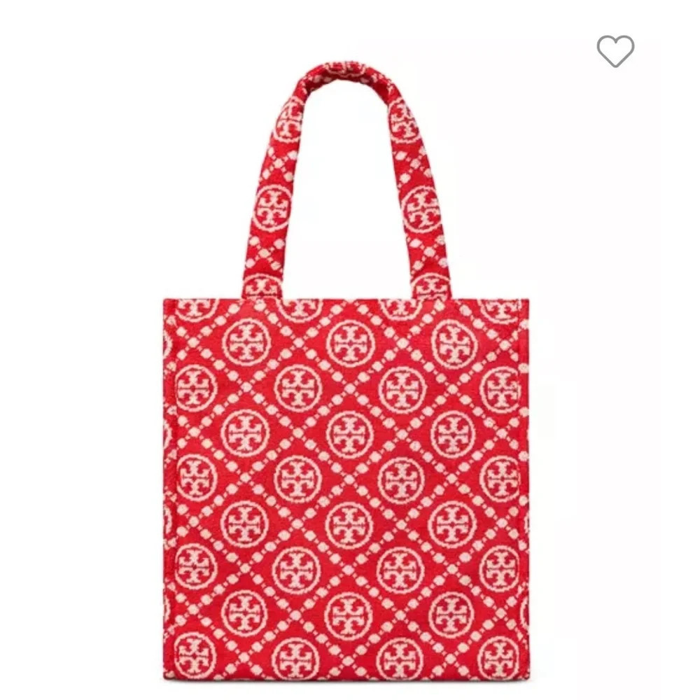 Tory Burch T Monogram Terry Tote Bag Strawberry White